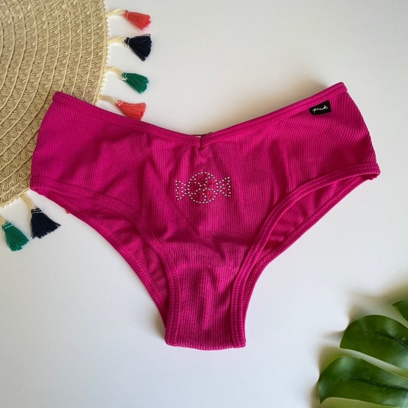 Victoria's Secret PINK Cotton Cheekster Panty Neon Fuschia Candy Rhinestone NEW - Picture 1 of 3
